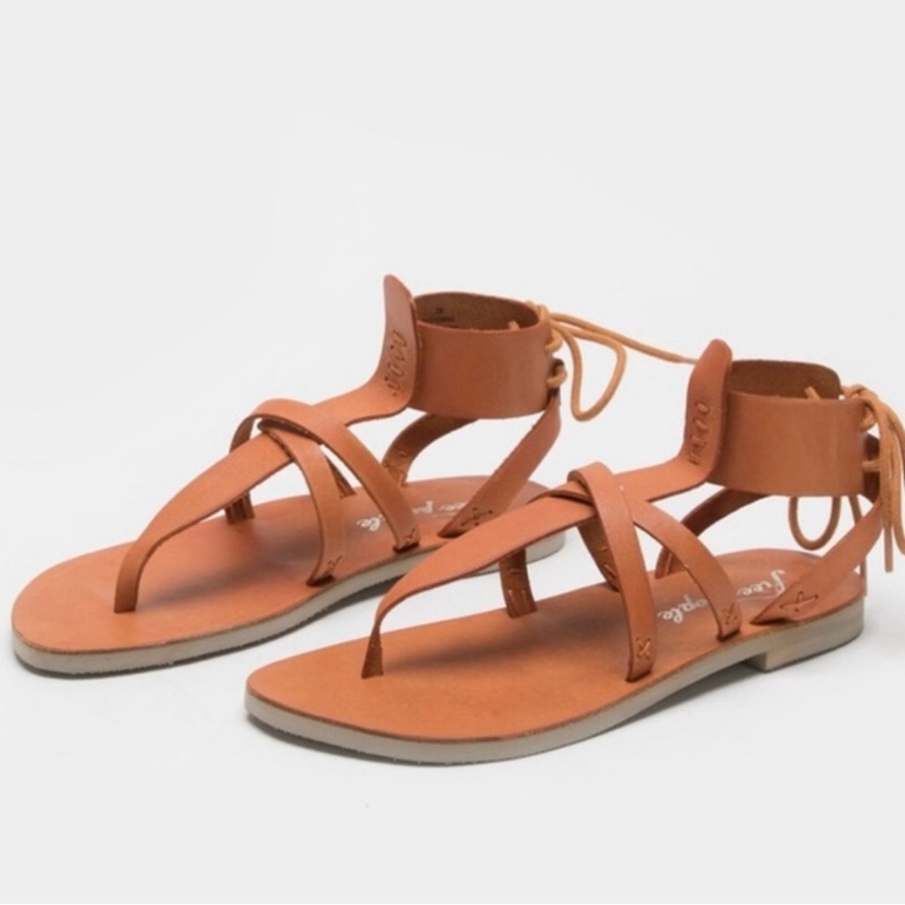 7 37.5 π FREE PEOPLE Vacation Day Sandals Brown Boho Strap Gladiator Style - Picture 7 of 15
